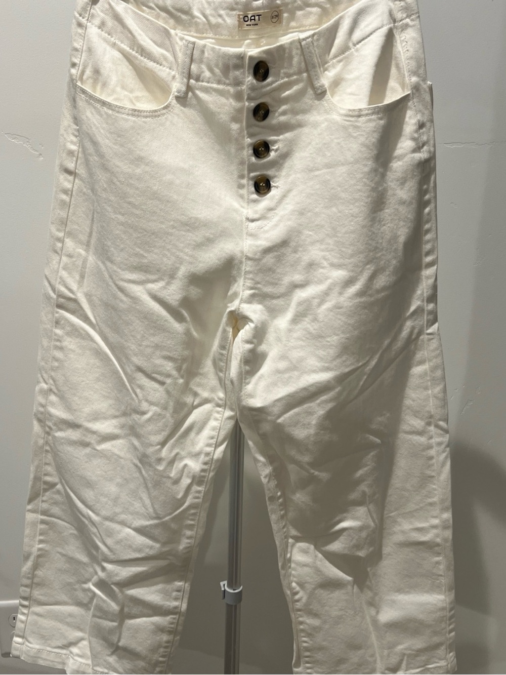 Oat New York Wide Leg Button-Fly Pants in Ivory size 8/29